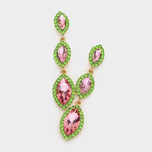 Marquise Cut Elegant Dangling Pink and Green Earrings for Women, Gift for AKA